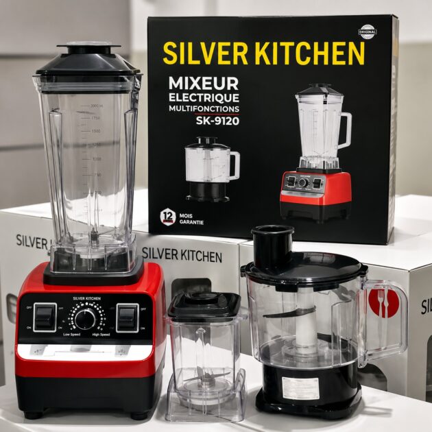 خلاط SILVER KITCHEN SK-9120 مع كأس 2 لتر ووعاء فرم ومحضّرة طعام